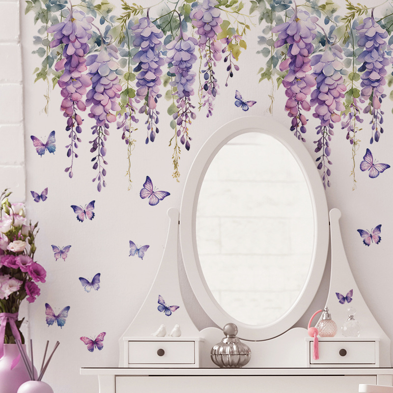 Home Cinema Wall - Purple Flowers Butterfly Wall Stickers Living