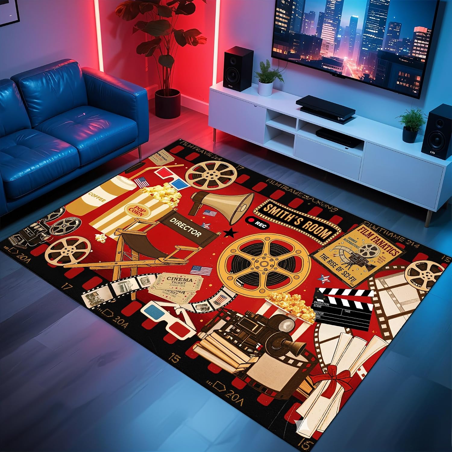 Home Cinema Night - Custom Name Cinema Theme Carpet, Soft
