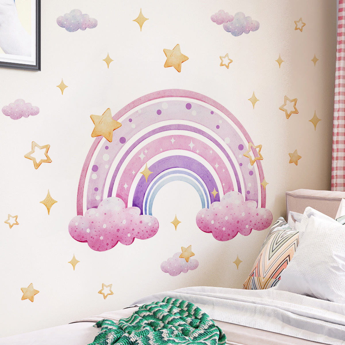 Home Cinema Wall - Colorful Rainbow Stars Cloud Wall Sticker