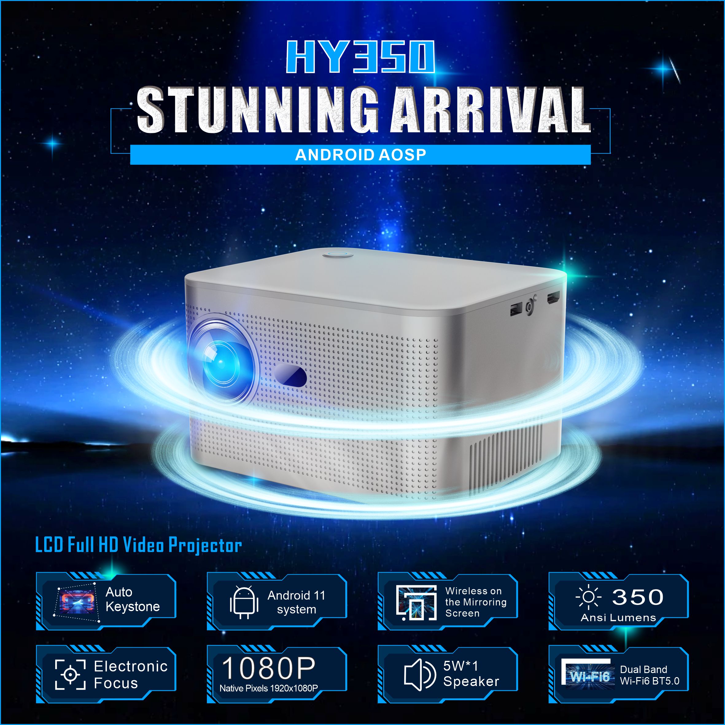 Home Cinema Quad - HY350 Smart Projector 4K Android 11