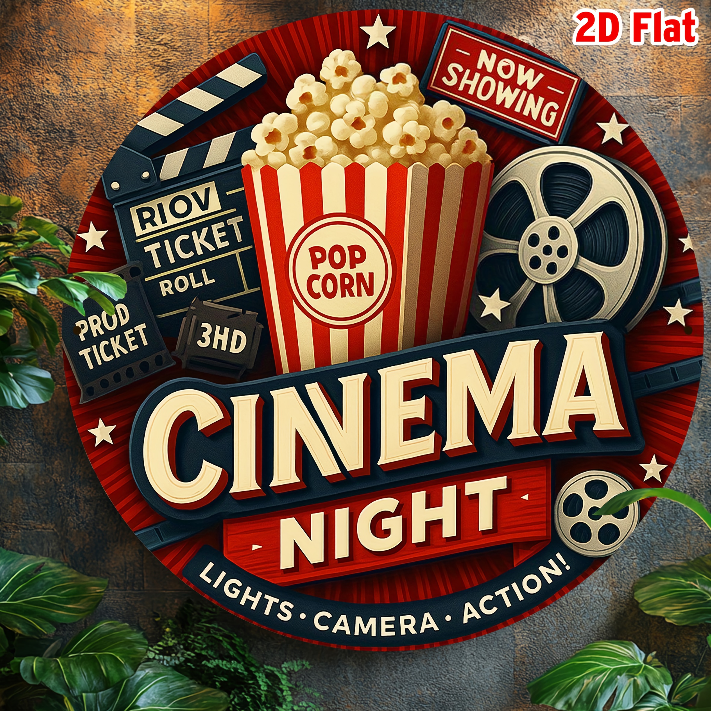 Home Cinema Night - Wooden Sign Cinema Night, Retro Vintage