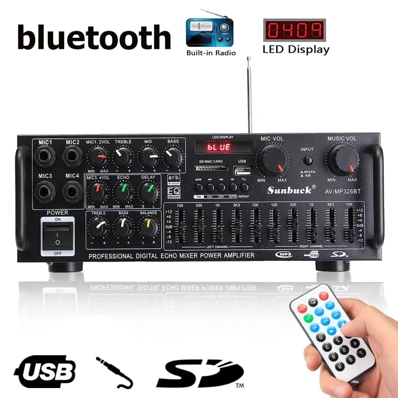 Home Cinema Receiver - 2000W bluetooth Audio Power Amplifier HiFi