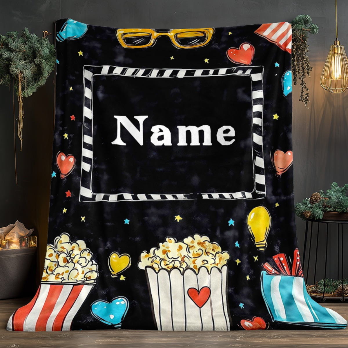 Home Cinema Night - Personalized Movie Night Blanket Customization Name