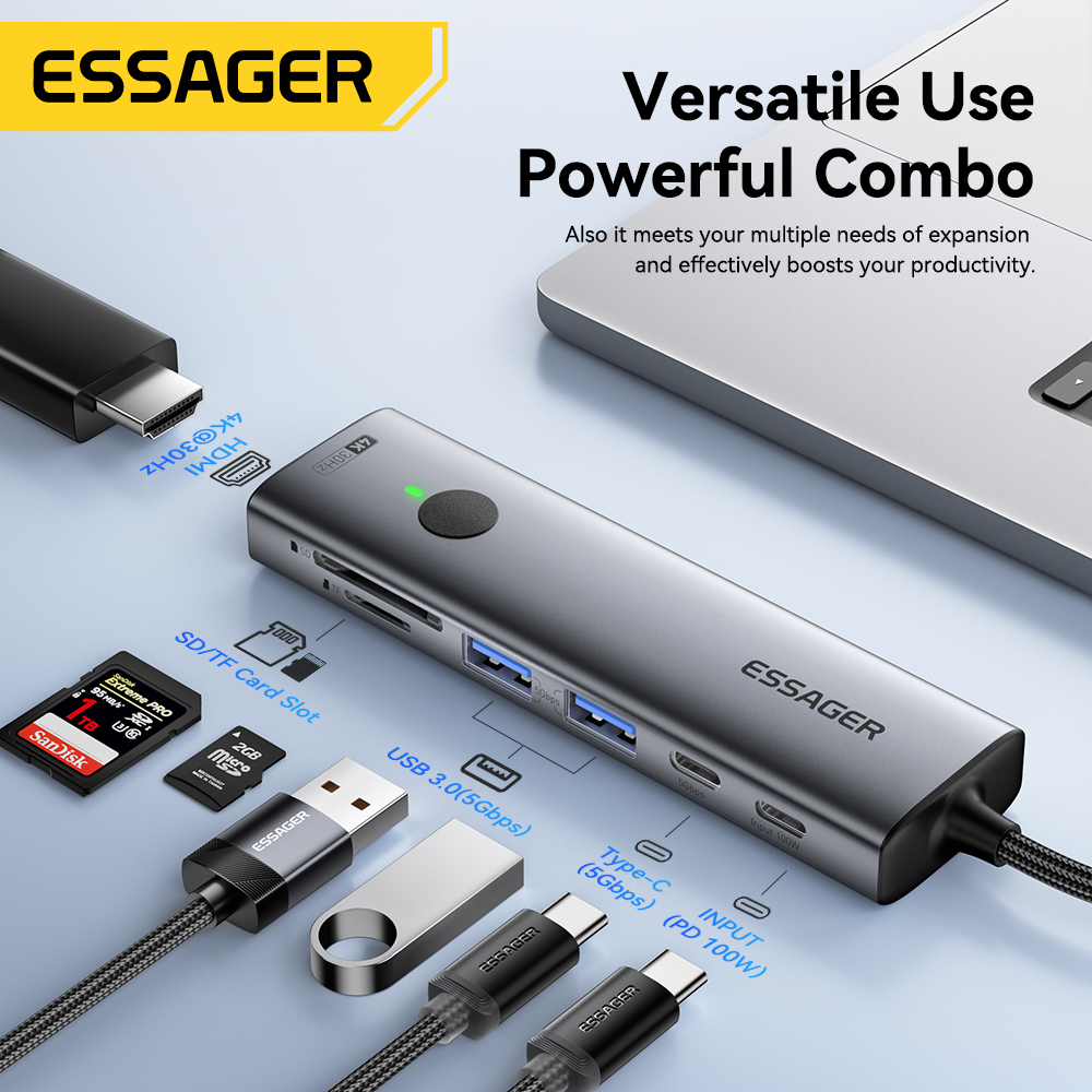 Home Cinema Usb - Essager USB C HUB 4K 7-in-1