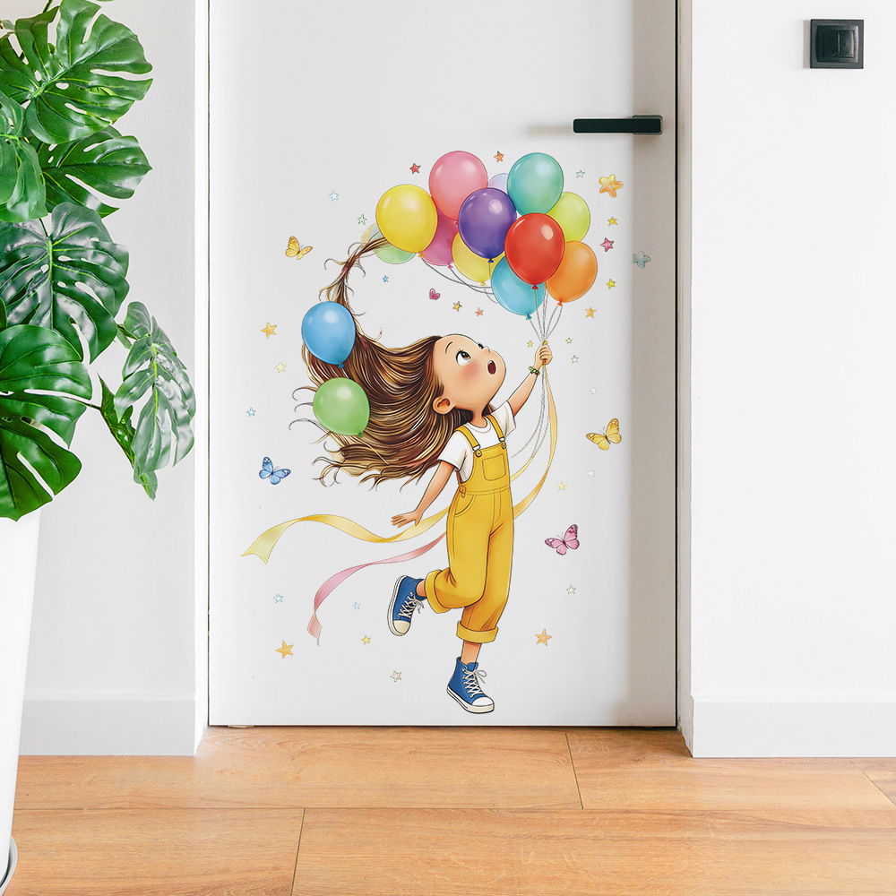 Home Cinema Wall - Cartoon Little Girl Balloon Butterfly Wall