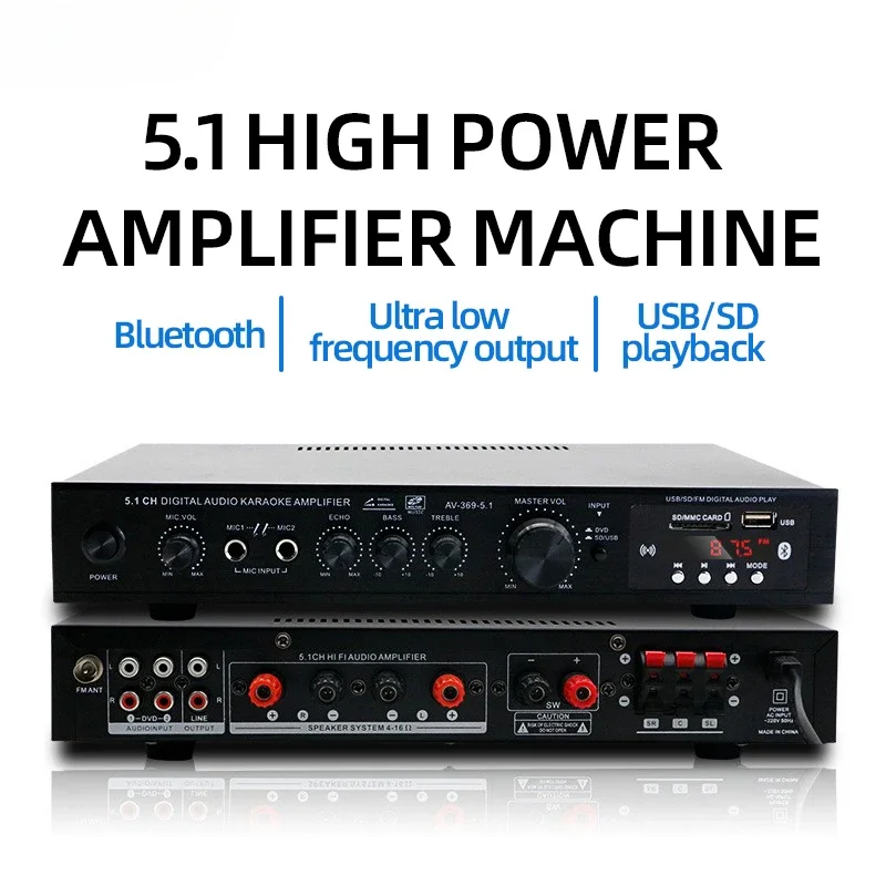 Home Cinema Receiver - AV-369BT Bluetooth 5.1 Sound Speaker AMP,Stereo
