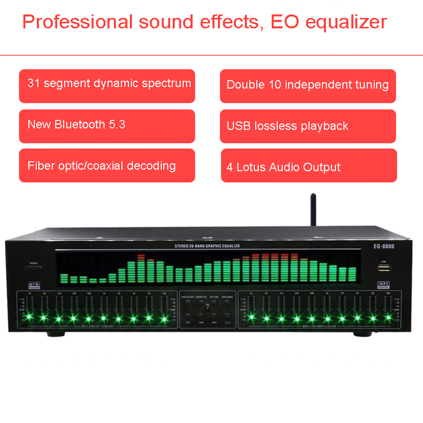 Home Cinema Receiver - EQ8000 Equalizer Bluetooth 5.3 Fiber Coaxial
