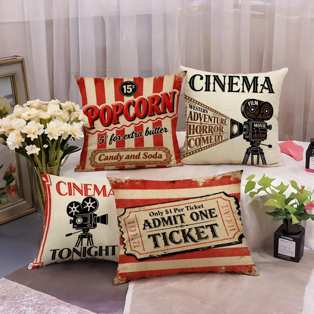 4Pcs Vintage Cinema Throw Pill - đánh giá và giá Home Cinema Tickets