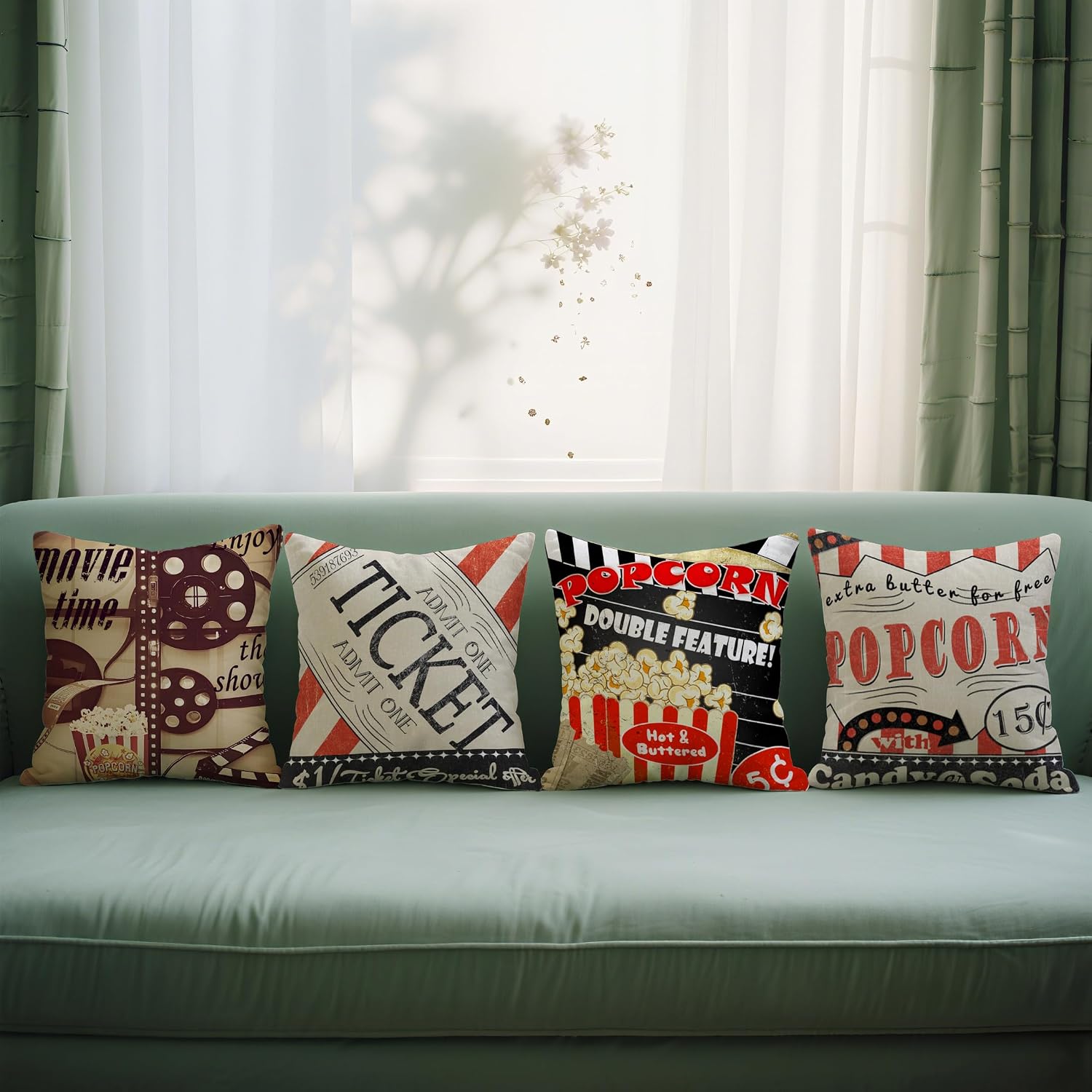 4Pcs Retro Cinema Throw Pillow - đánh giá và giá Home Cinema Tickets