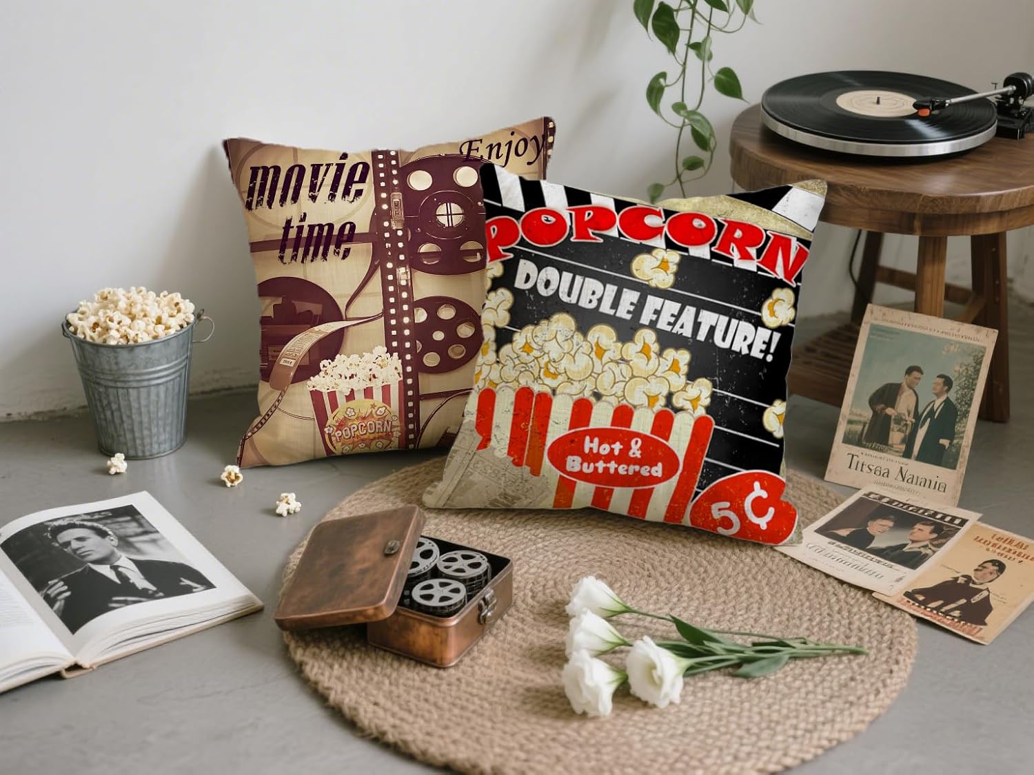 4Pcs Retro Cinema Throw Pillow - đánh giá và giá Home Cinema Tickets