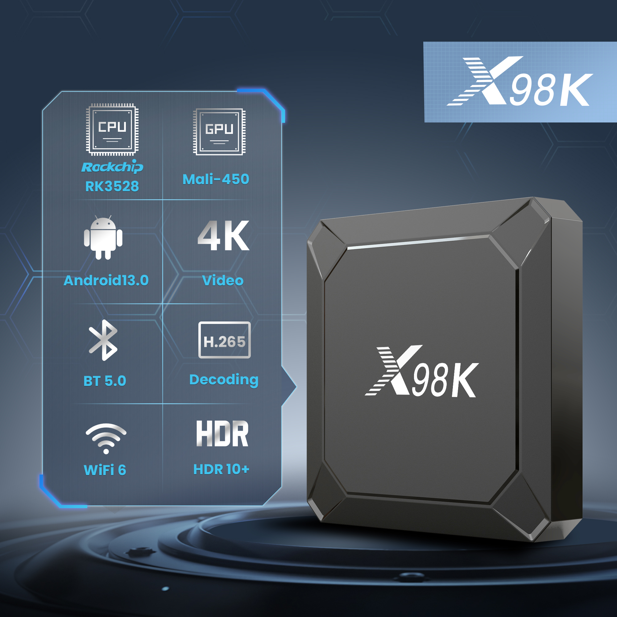 Original X98K TV Box Android13 - đánh giá và giá Home Cinema Quad