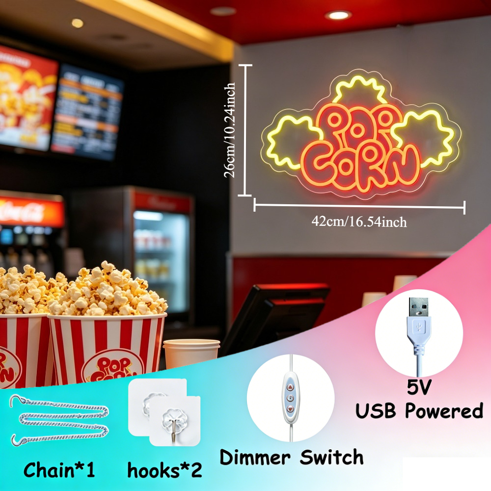 Popcorn Neon Sign LED Light Ci - đánh giá và giá Home Cinema Night