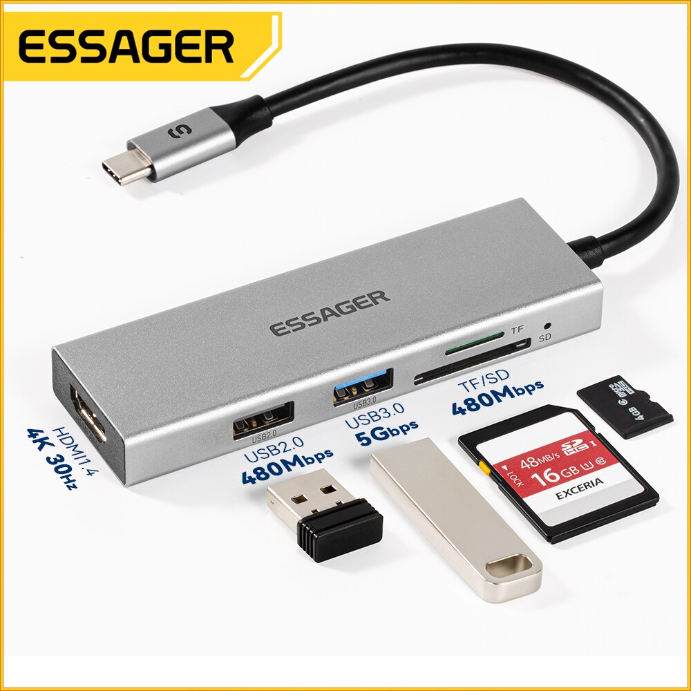 Essager 5 in 1 USB C HUB HDMI- - đánh giá và giá Home Cinema Usb