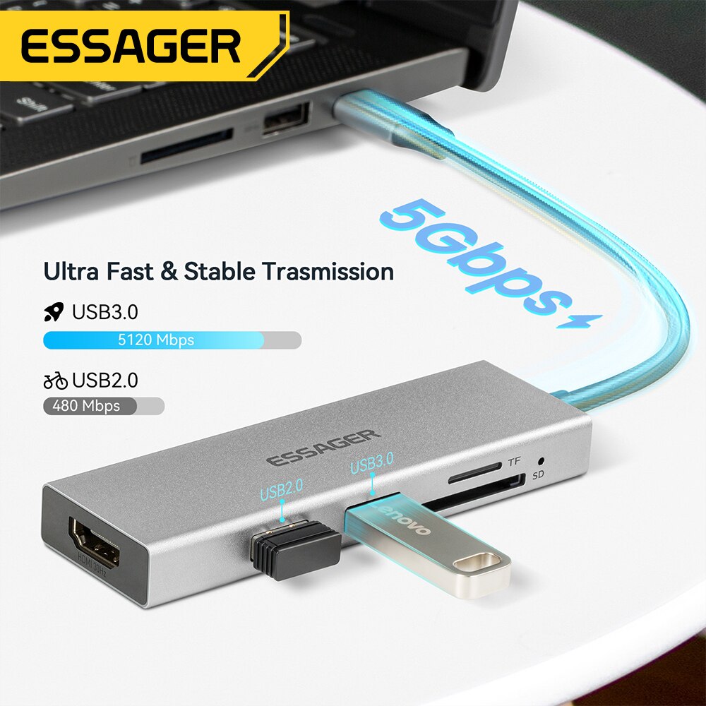 Essager 5 in 1 USB C HUB HDMI- - đánh giá và giá Home Cinema Usb