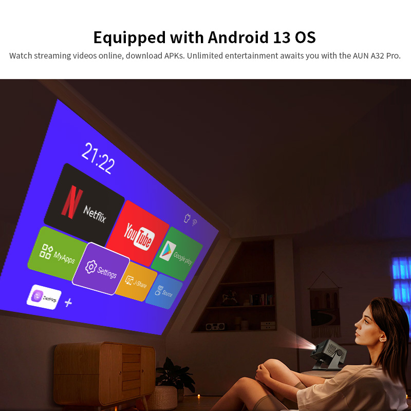 AUN A32 Pro Android 13 Project - đánh giá và giá Home Cinema Night