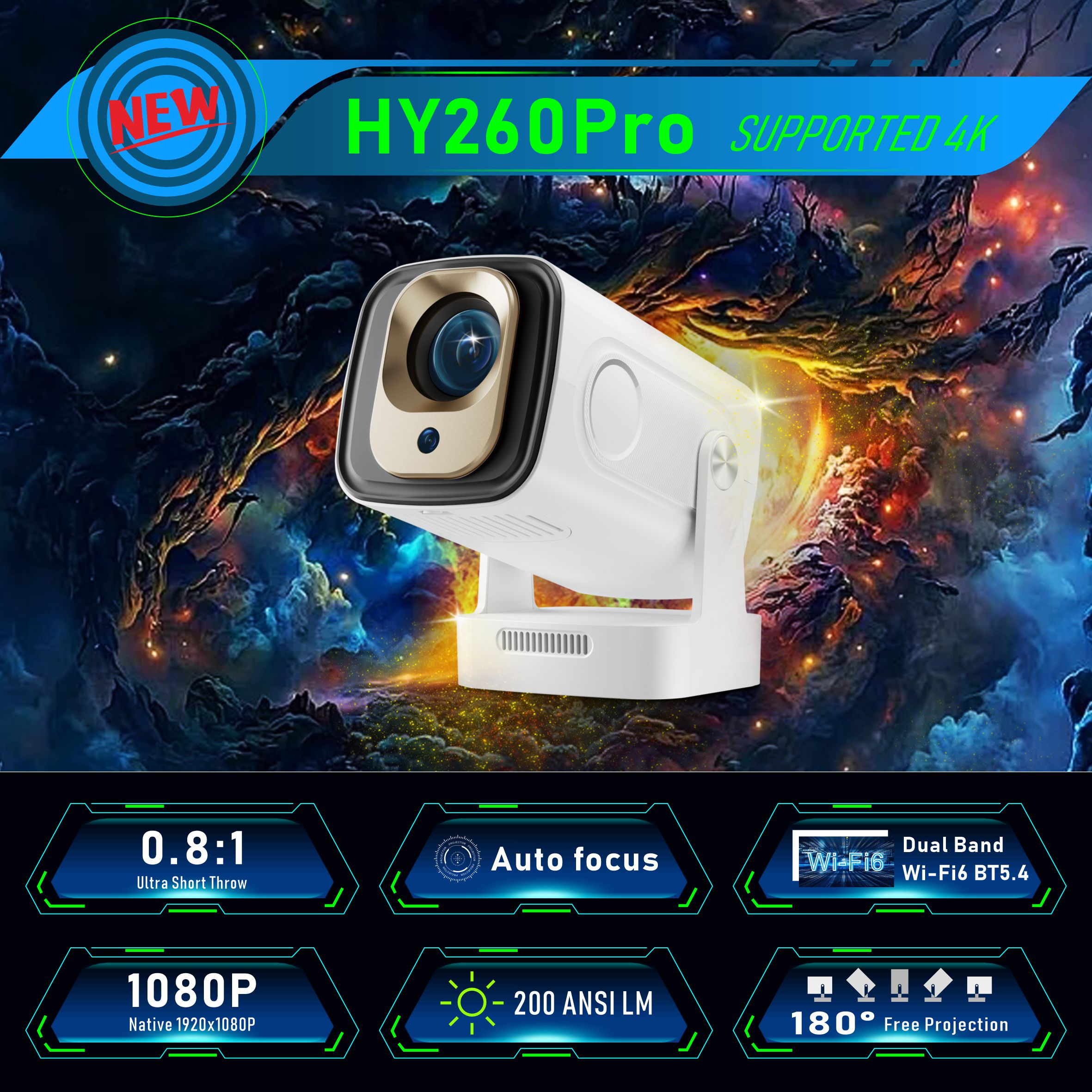 HY260Pro Smart Projector Suppe - đánh giá và giá Home Cinema Quad