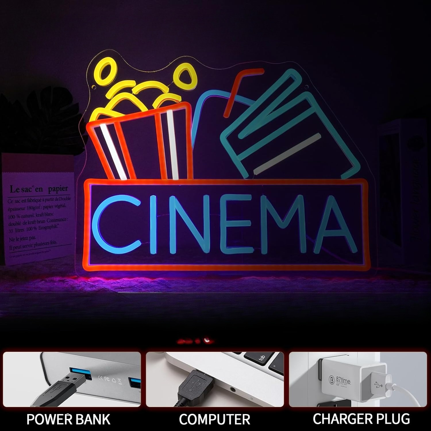 Cinema Neon Sign USB Powered L - đánh giá và giá Home Cinema Night